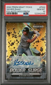 /10 PANINI 2022 GOLD PRIZM DRAFT PICKS POWER SURGE PSXI XAVIER ISAAC FIRMADO AUTOMÁTICAMENTE - Imagen 1 de 2