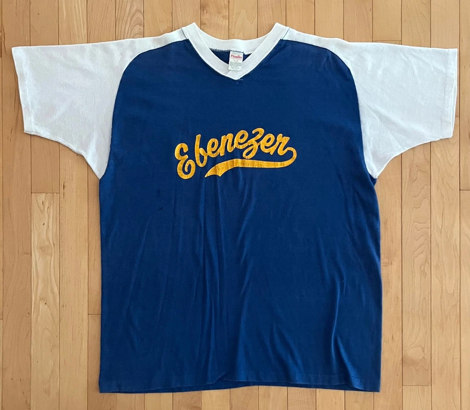 复古 Ebenezer Raglan 棒球 T 恤球衣 Scrooge Christmas Mason 出品 - L — 第 1/4 张图片