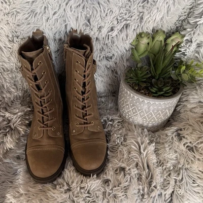 GUESS Mujer Botines Cuero Gamuza Marrón con Cremalleras con Cordones, Talla 8M Foto 1 de 4