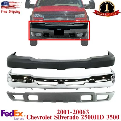 Комплект хромированного переднего бампера для Chevrolet Silverado 2500HD 3500HD 2003-2006 годов выпуска - Изображение 1 из 4
