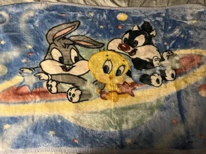 Coperta di peluche vintage Baby Looney Tunes Sylvester Bugs Bunny Tweety Bird Space HOLE - Foto 1 di 10