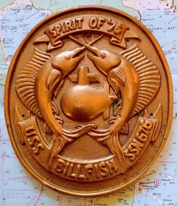 USS SUBMARINE BILLFISH SSN 676 heavy Bronze Crest Shield Plaque 7"X 6"  ( - Imagen 1 de 2