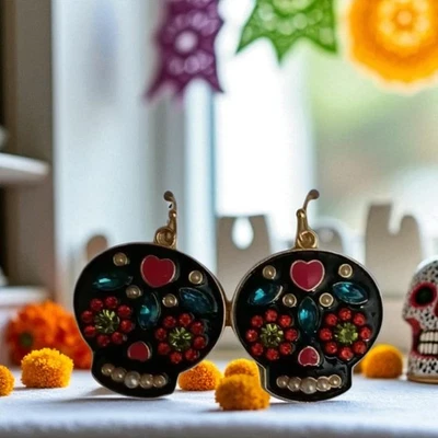 Halloween Day of the Dead Dangling Pierced Earrings - Image 1 of 3