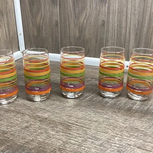 Set of 5 - Retro Style Vintage Striped Drinks glasses 12oz - Picture 1 of 13