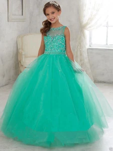 Party Prom Birthday Dress Tulle Flower Girl Kid Pageant Dance Ball Gown Princess - Picture 1 of 10