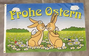 Fahne Flagge Frohe Ostern - Küssende Hasen - Osterhasen - 90 x 150 cm - Bild 1 von 2