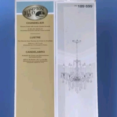 New Hampton Bay 189 699 6-Light Chrome & Acrylic Maria Theresa Chandelier - Image 1 of 4