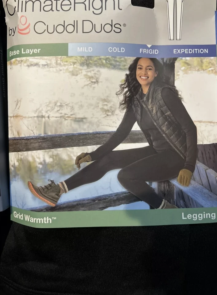全新 Cuddl Duds 黑色 GRID WARMTH LEGGING 女士 L 气候右 CUDDLDS — 第 1/2 张图片