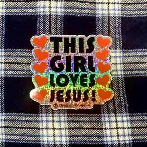 Adesivo vinile glitter This Girl Loves Jesus 3” CEA cuore rosso Cristo bottiglia Bibbia - Foto 1 di 5