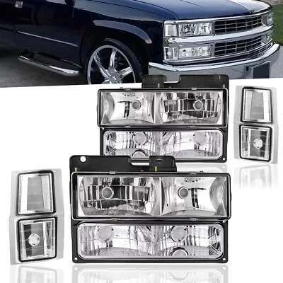 Fit For 94-99 Chevy C/K 1500 2500 3500 Pickup Chrome Headlights Assembly 8Pcs - Image 1 of 4