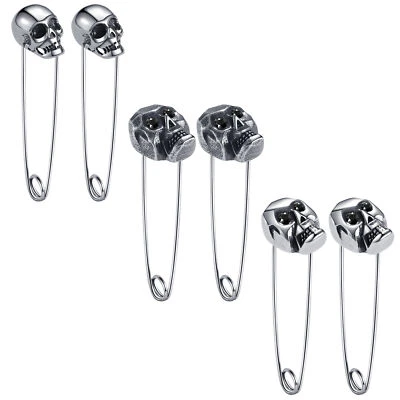 Pendientes de aro con clip de calavera gótica únicos para hombre con tachuelas de seguridad de acero inoxidable Foto 1 de 4