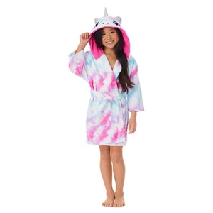 Saint Eve Youth Unicorn Hooded Robe Tie Dye Plush Cotton XXS 3/4 - Picture 1 of 2