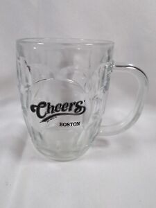 B2-2003 CHEERS BAR BOSTON BEER BARREL MUG CLR DIMPLE THICK GLASS 16OZ PARAMOUNT