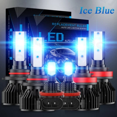 6 Combo 9005+H11+H11 LED Headlight Kit Fog light Bulbs High Low Beam Ice Blue - Imagem 1 de 4
