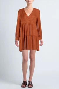 Terracotta Empire Waist Tiered Stretchy Dress Woman’s Size XL V-Neck Long Sleeve - Picture 1 of 13