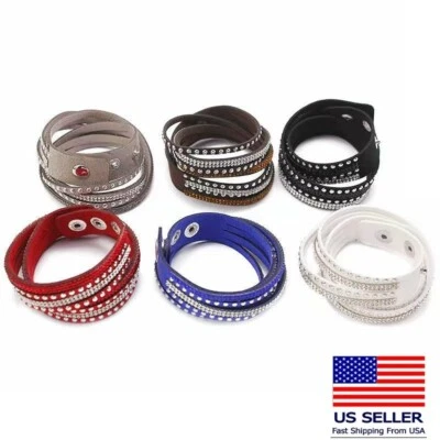 Moda Unisex Hombres Mujeres Lujo Cristal Remache Cuero Pulsera Estilo Punk 0857 Foto 1 de 4