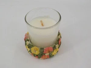 WHITE TEA CANDLE IN FLORAL CERAMIC CANDLE HOLDER HAWAIIAN HIBISCUS POLYNESIAN - Picture 1 of 10