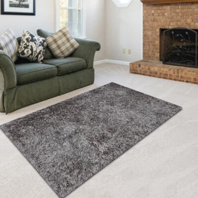 Eco-Friendly Hand Tufted Shag Polyester Area Rug Solid Gray White BBH Homes - Image 1 of 4