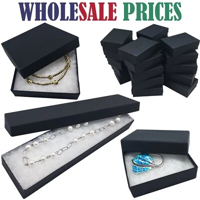 BULK Cardboard Kraft Paper JEWELRY GIFT BOXES Cotton Filled BLACK - for Shipping - Image 1 of 4