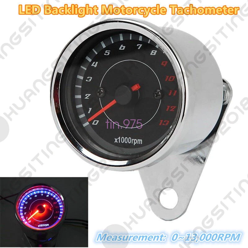 Universal Motorcycle LED Night Light Backlight Gauge Tacho Tachometer 13000RPM - Image 1 of 4