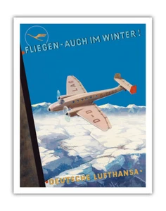 Fly Even in Winter - Deutsche Lufthansa - Vintage German Airline Travel Poster - Picture 1 of 23