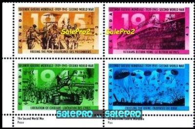 CANADA 1995 CANADIAN 1945 2nd WORLD WAR FV $1.72 WWII MNH STAMP SET CORNER BLOCK - Image 1 of 4