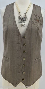 Chicos brown tweed button front lined V neck vest top suit coat Chico SZ 0 S NEW - Picture 1 of 8