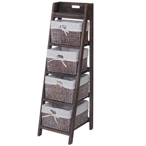 Scaffale Scala Franca, Scaffale Stand con 4 Cassetti in Vimini 101x30cm, Look Shabby, Marrone - Foto 1 di 6