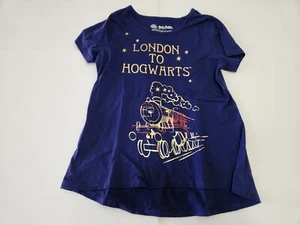 NWT Harry Potter T-Shirt Girls  “London to Hogwarts” Train Blue Gold Red - Picture 1 of 5