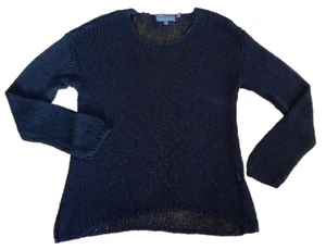 VINCE lockerer asymmetrischer handgestrickter Pullover weiche Baumwollmischung schwarz M - Bild 1 von 11