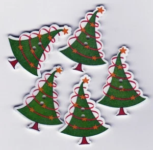 5 x 40mm x 30mm Christmas Tree Buttons with 2 holes. - Picture 1 of 1