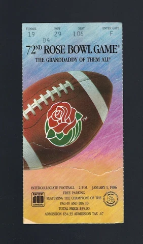 1986 NCAA ROSE BOWL FOOTBALL TICKET STUB IOWA HAWKEYES vs UCLA BRUINS Cover