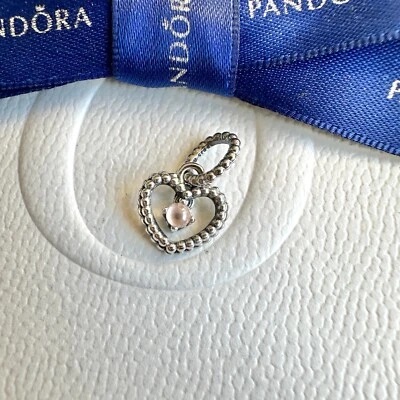 Authentic Pandora Silver Petal Pink Topaz Crystal Bubble Heart Charm #798854C09 - Image 1 of 4