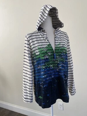 Onque Casual Women's Hoodie LS Studded Striped Full Zip Jacket Sz XL(1XL) - Image 1 of 4