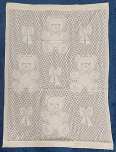 Gelbe Vintage Kinderwagendecke Cellular Lace Teddybär Schleifen 75x100cm Made GB - Bild 1 von 4