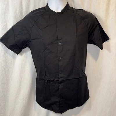 Brand New Men’s ASOS Black Snap Button Up Raglan Short Sleeve Band Collar Shirt - Image 1 of 4