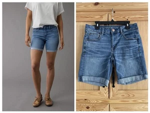 American Eagle Tomgirl Bermuda Super Stretch X Denim Jean Shorts - Picture 1 of 7