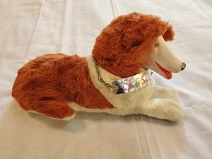 Vintage 1950er Gummi Gesicht Lassie Collie Hund Plüschtier mit Halsband Namensschild NEUHEIT - Bild 1 von 6