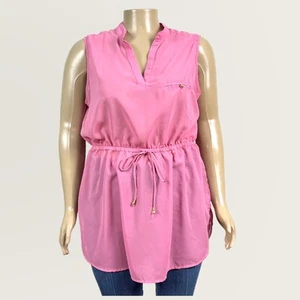 NEW Mileage 3X Woman Plus Pink Sheer Blouson Tunic Blouse Popover Shirt Top - Picture 1 of 7