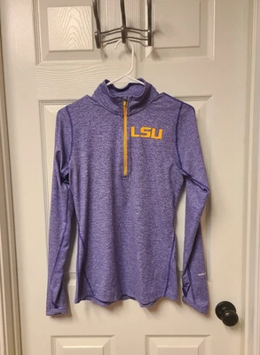 Nike LSU Tigers Púrpura Dri Fit 1/4 Cremallera Pullover Top Mujer PEQUEÑO Manga Larga Usado en Excelente Condición Foto 1 de 4