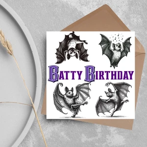 Geburtstagskarte Fledermaus, Gothic Geburtstagskarte, Goth Karte, Fledermausliebhaber Geschenkkarte - Bild 1 von 10