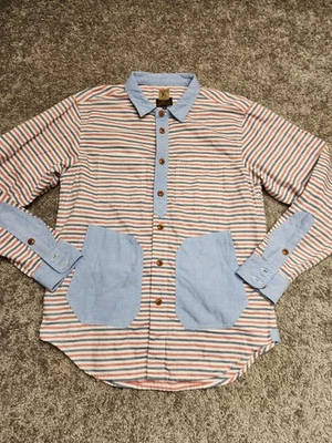 Camisa PRPS PRODUCTS CO. Para Hombre Talla Grande Denim Rayas Azul Retazos Buttondown Foto 1 de 4