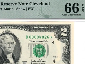 2003* $2 Cleveland STAR Federal Reserve Note 1937-D* Low Serial *4826 PMG 66 EPQ - Picture 1 of 3
