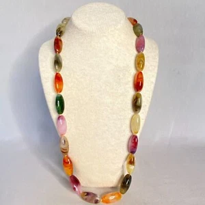 Vintage Glass Necklace Opera Length Multicolor Marbled Large Seed Beads - Picture 1 of 6