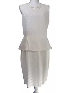 Max Studio Off-White Lace Sleeveless Peplum Sheath Dinner Cocktail Dress Size 8 - Picture 1 of 16