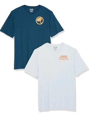 Paquete de 2 camisetas Amazon Essentials Marvel Thor para hombre grandes cuello redondo azul regular  Foto 1 de 4
