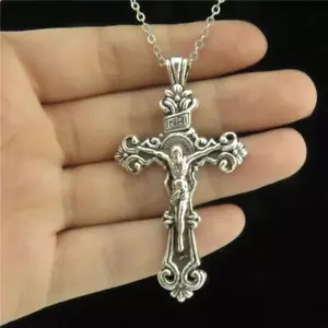 Sterling Silber 3D Christ Jesus Christus Kreuz Katholisch Kruzifix Halskette - Bild 1 von 9