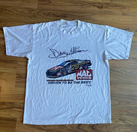Vintage Davey Allison Mac Tools T-shirt Size XL White 1990 Cover