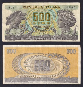 Billete Italia 500 Liras Aretusa 1966 P.-93a (Falso De Época Circulado) BB/VF - Imagen 1 de 1
