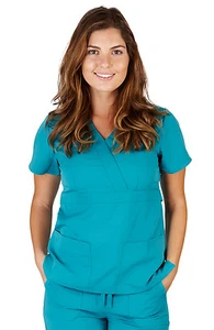 Ultra Soft Medical Nurse Uniform Premium Womens Junior Fit Mock Wrap Scrub Top - Picture 1 of 25